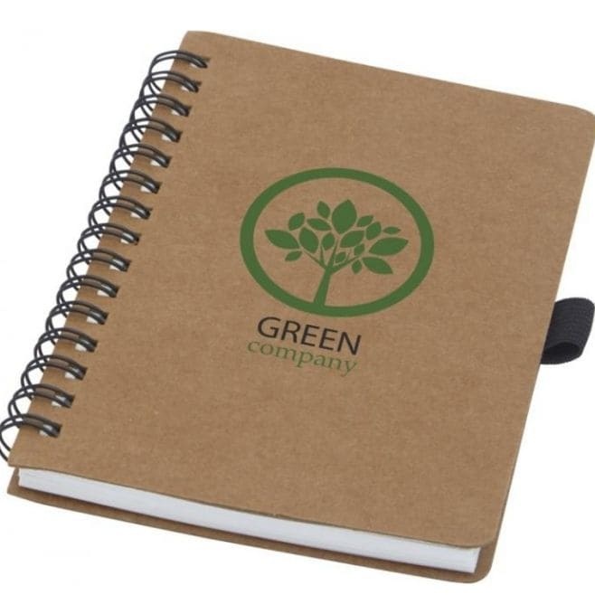 Logo trade promotional merchandise photo of: Cobble A6 wire-o recycled cardboard notebook, beige