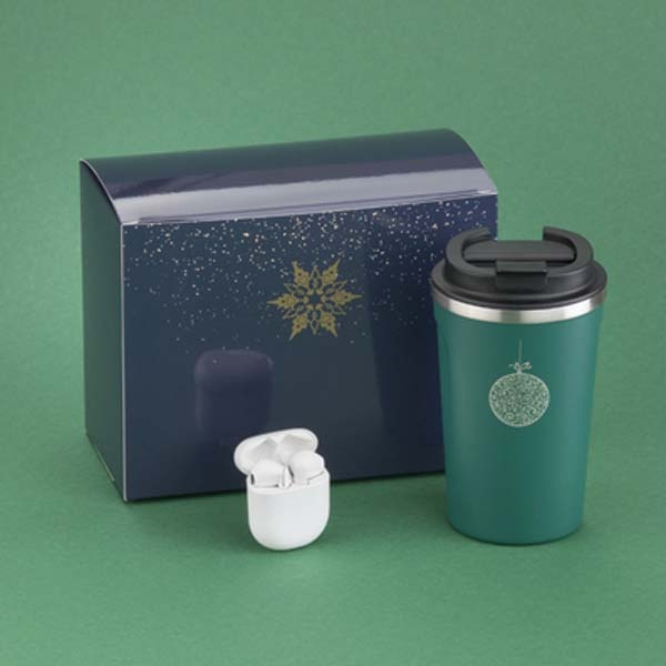 Logotrade business gift image of: Gift set with Nordic thermos and wireless headphones