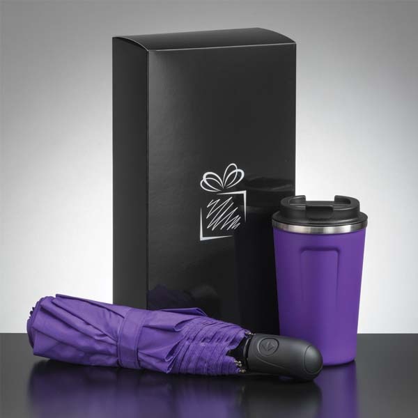 Logotrade promotional product picture of: Traveller set: thermal mug 350 ml and full automatic umbrella, purple