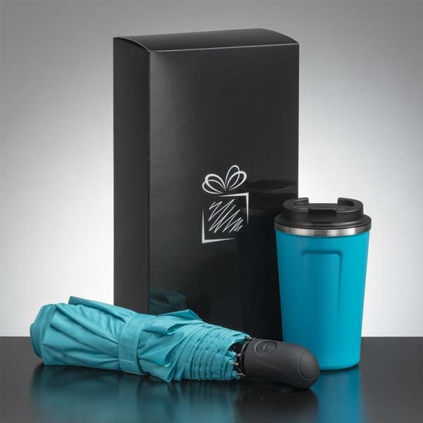 Logotrade corporate gift image of: Traveller set: thermal mug 350 ml and umbrella, turquoise