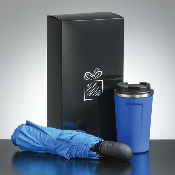 Logotrade promotional gift image of: Traveller set: thermal mug 350 ml and umbrella, light blue