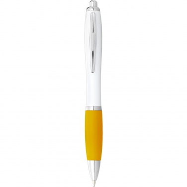 Logo trade promotional items image of: Nash ballpoint pen with white barrel and coloured grip