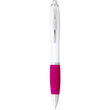 Logo trade promotional giveaway photo of: Nash ballpoint pen with white barrel and coloured grip