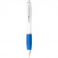 Nash ballpoint pen white barrel and coloured grip, White / Aqua