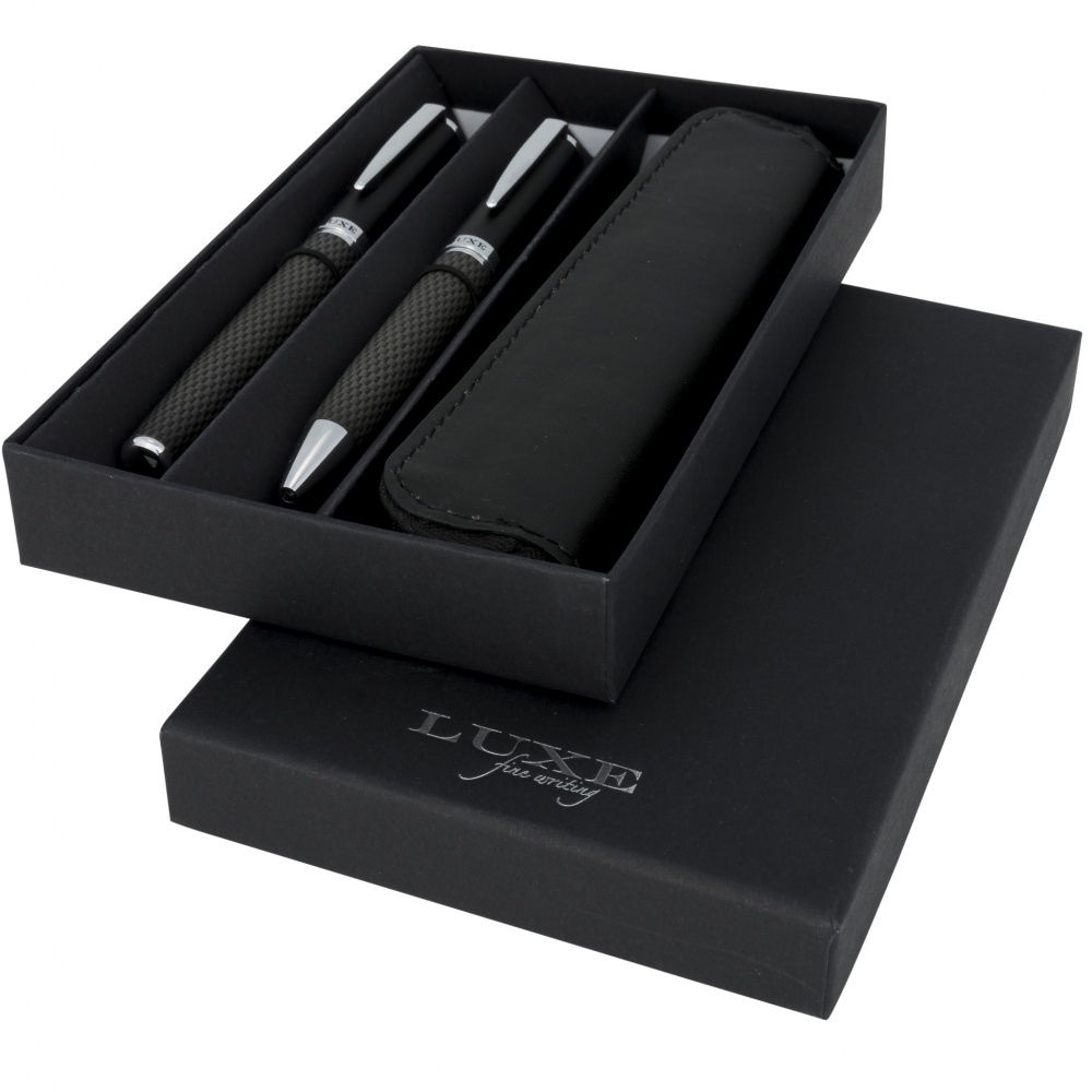 Logo trade promotional merchandise photo of: Carbon duo pen gift set with pouch