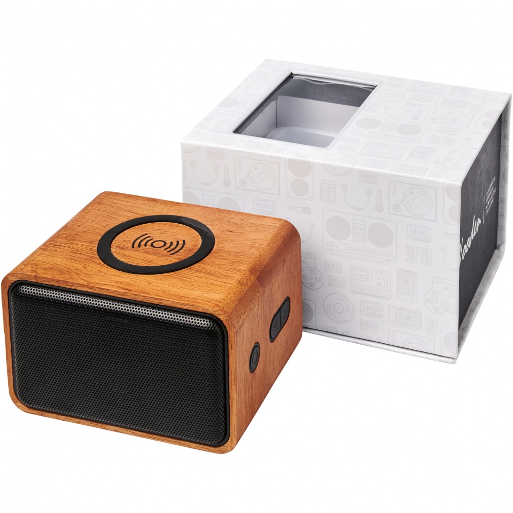 Logo trade business gifts image of: Wooden 3W speaker with wireless charging pad