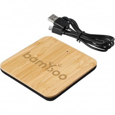 Logo trade promotional merchandise picture of: Leaf 5W bamboo and fabric wireless charging pad