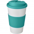 Americano® 350 ml tumbler with grip & spill-proof lid, White / Aqua