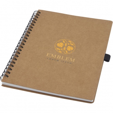 Logo trade advertising products image of: Cobble A5 wire-o recycled cardboard notebook with stone paper