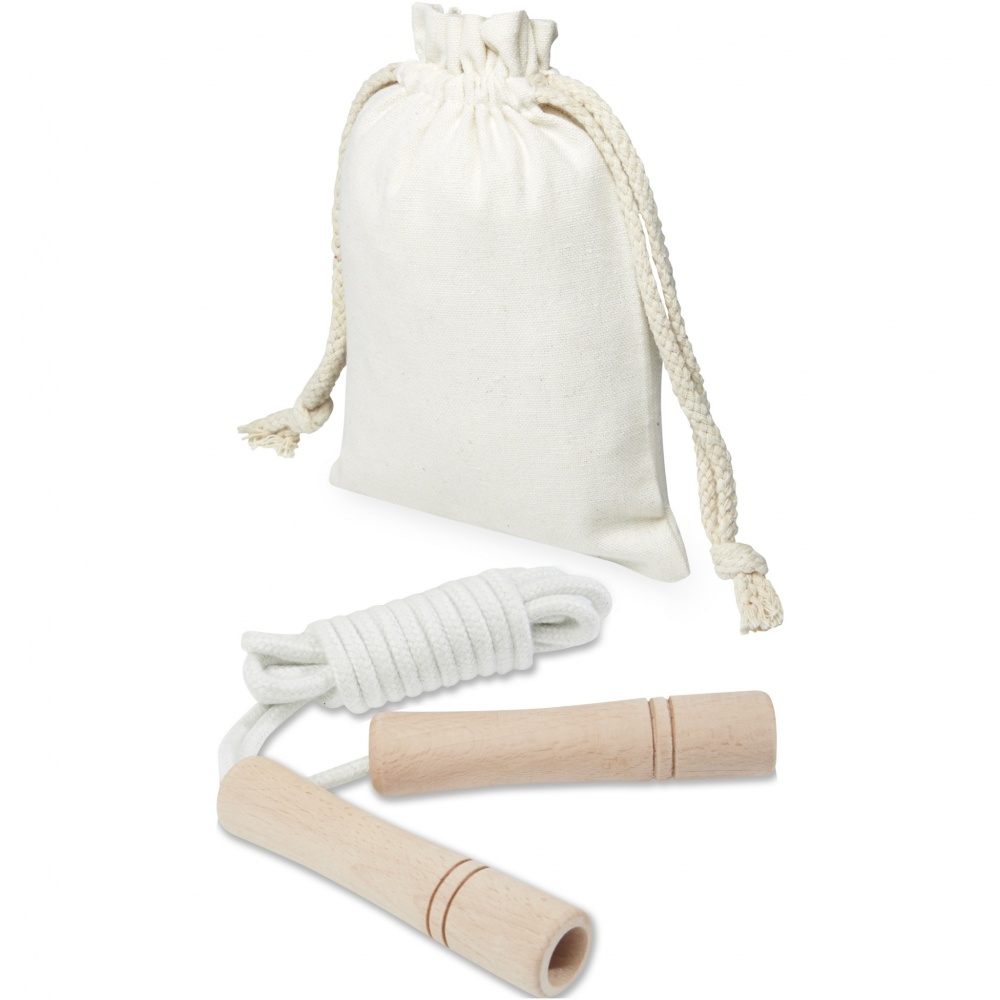 Logo trade promotional merchandise image of: Denise wooden skipping rope in cotton pouch