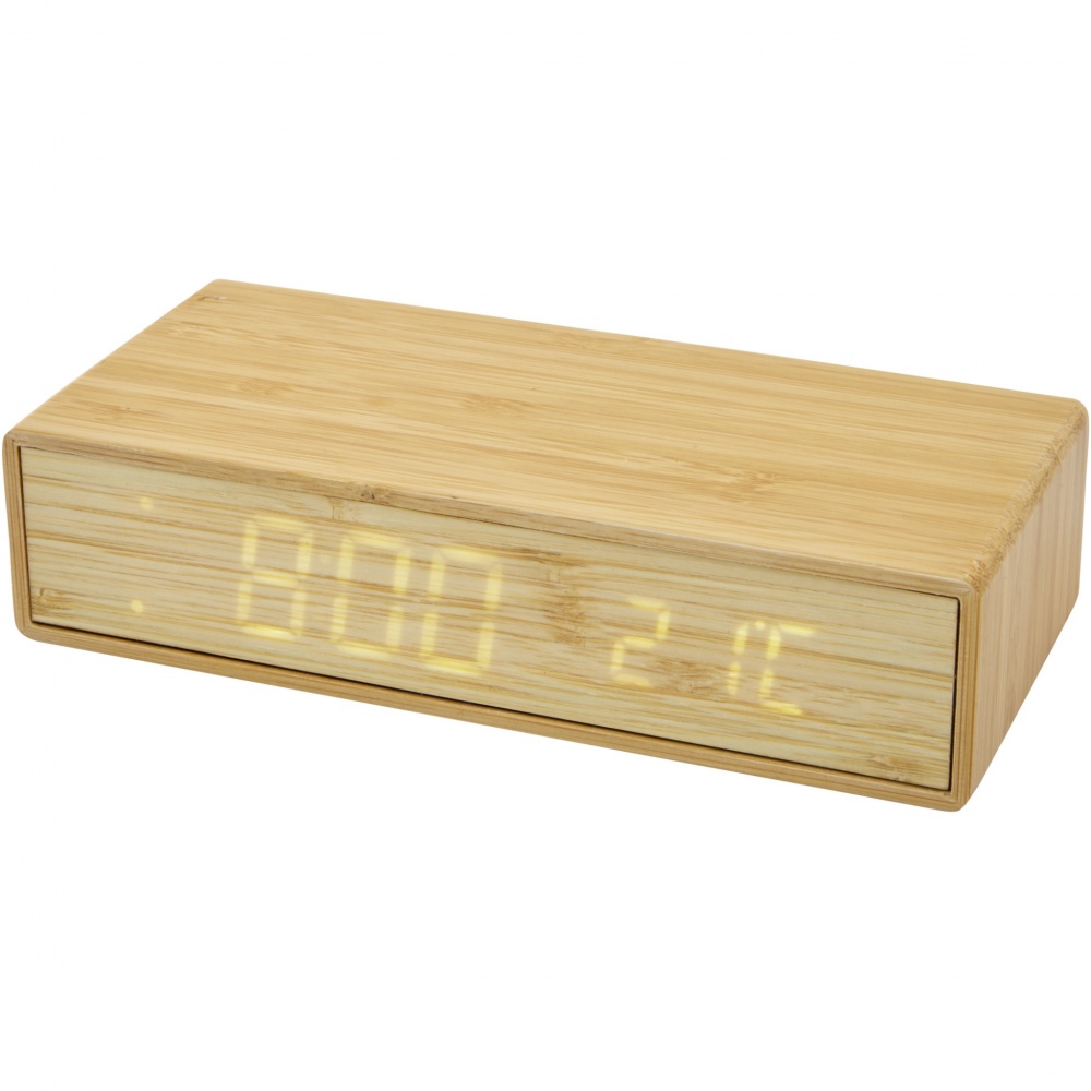 Logo trade promotional products image of: Minata bamboo wireless charger with clock