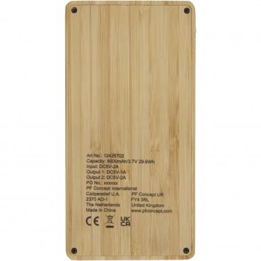 Logo trade business gifts image of: Alata 8000 mAh bamboo solar power bank