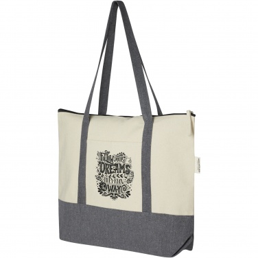 Logo trade promotional items image of: Repose 320 g/m² recycled cotton zippered tote bag 10L