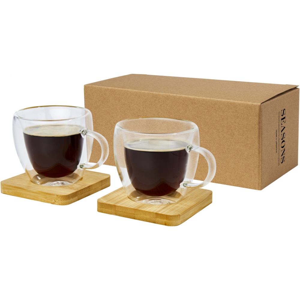 Logotrade promotional giveaways photo of: Manti 2-piece 100 ml double-wall glass cup with bamboo coaster 