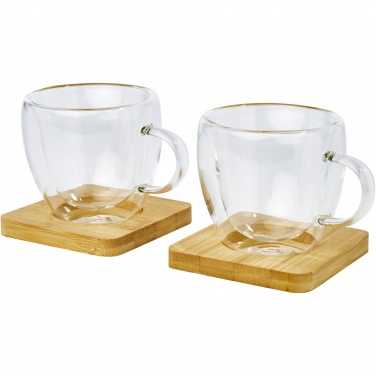 Logotrade promotional merchandise picture of: Manti 2-piece 100 ml double-wall glass cup with bamboo coaster 