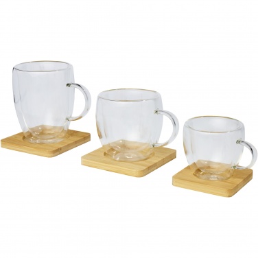 Logo trade promotional merchandise photo of: Manti 2-piece 100 ml double-wall glass cup with bamboo coaster 