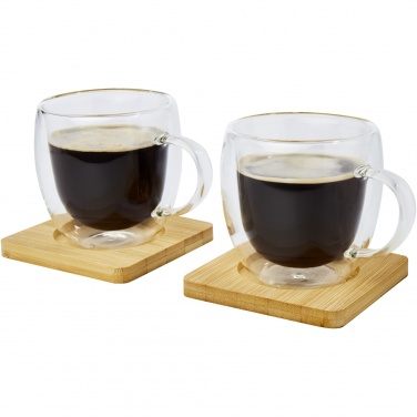 Logotrade advertising product image of: Manti 2-piece 250 ml double-wall glass cup with bamboo coaster 