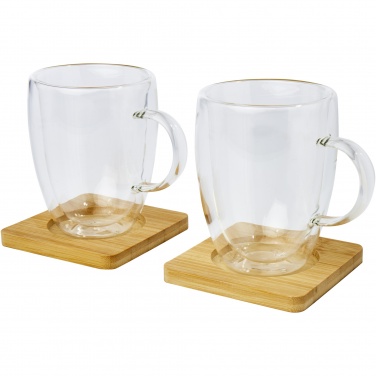 Logotrade corporate gifts photo of: Manti 2-piece 350 ml double-wall glass cup with bamboo coaster 