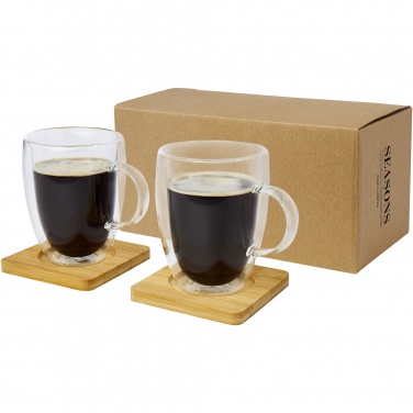 Logo trade promotional gift photo of: Manti 2-piece 350 ml double-wall glass cup with bamboo coaster 