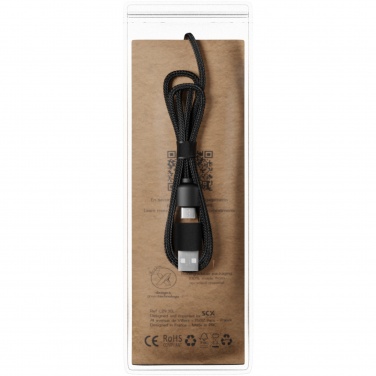 Logo trade promotional giveaways image of: SCX.design C38 5-in-1 rPET light-up logo charging cable with squared wooden casing