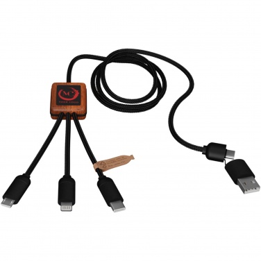 Logotrade corporate gift picture of: SCX.design C38 5-in-1 rPET light-up logo charging cable with squared wooden casing