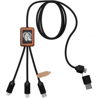 Logo trade corporate gifts picture of: SCX.design C38 5-in-1 rPET light-up logo charging cable with squared wooden casing