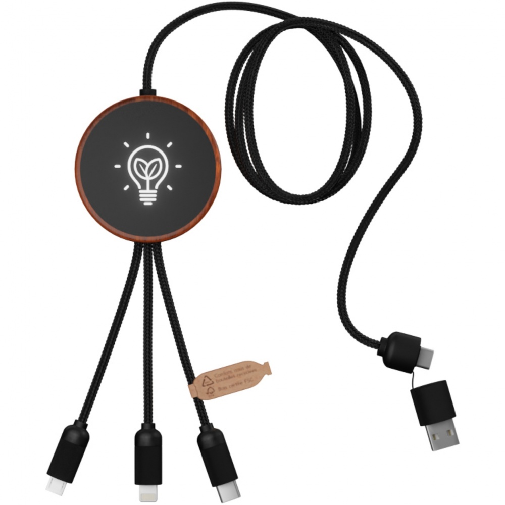 Logo trade promotional merchandise picture of: SCX.design C40 5-in-1 rPET light-up logo charging cable and 10W charging pad