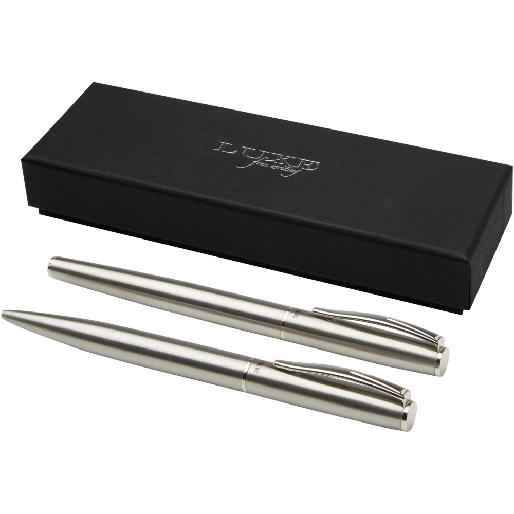 Logo trade promotional giveaways image of: Didimis recycled stainless steel ballpoint and rollerball pen set