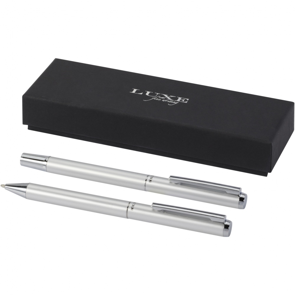 Logo trade promotional giveaway photo of: Lucetto recycled aluminium ballpoint and rollerball pen gift set