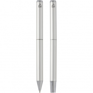 Logotrade promotional giveaway image of: Lucetto recycled aluminium ballpoint and rollerball pen gift set