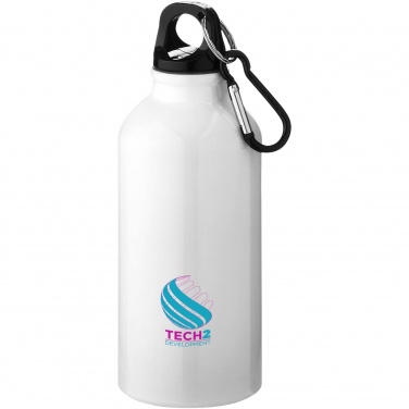 Logotrade promotional item image of: Oregon 400 ml RCS certified recycled aluminium water bottle with carabiner