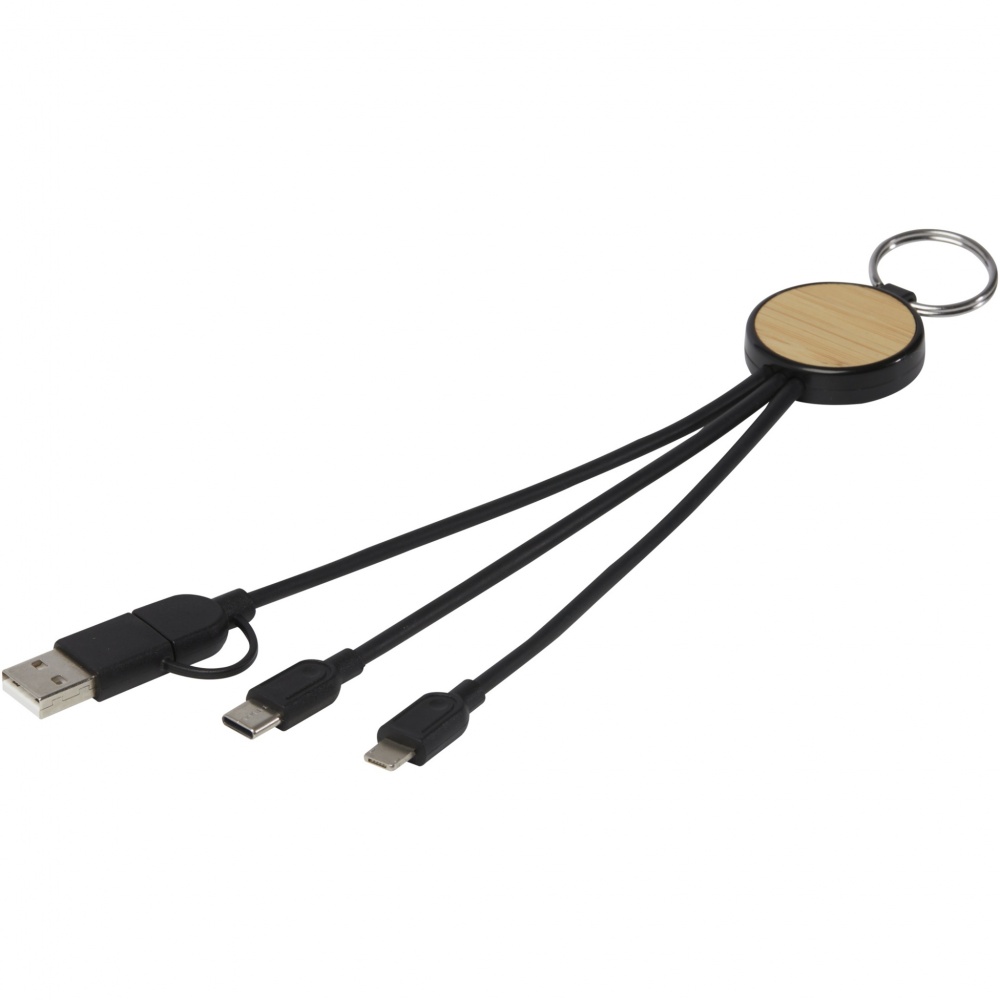 Logo trade promotional giveaway photo of: Tecta 6-in-1 recycled plastic/bamboo charging cable with keyring