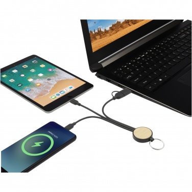 Logo trade promotional gifts picture of: Tecta 6-in-1 recycled plastic/bamboo charging cable with keyring