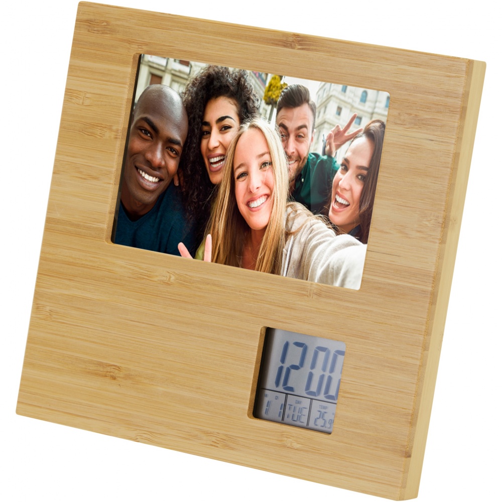 Logo trade promotional merchandise photo of: Sasa bamboo photo frame with thermometer