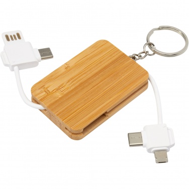 Logotrade promotional giveaway picture of: Reel 6-in-1 retractable bamboo key ring charging cable