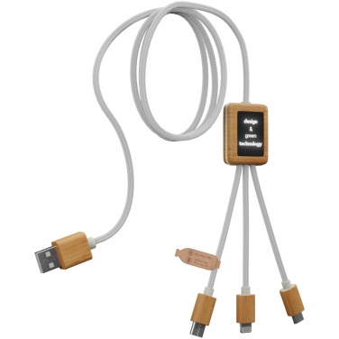 Logotrade advertising products photo of: SCX.design C39 3-in-1 rPET light-up logo charging cable with squared bamboo casing