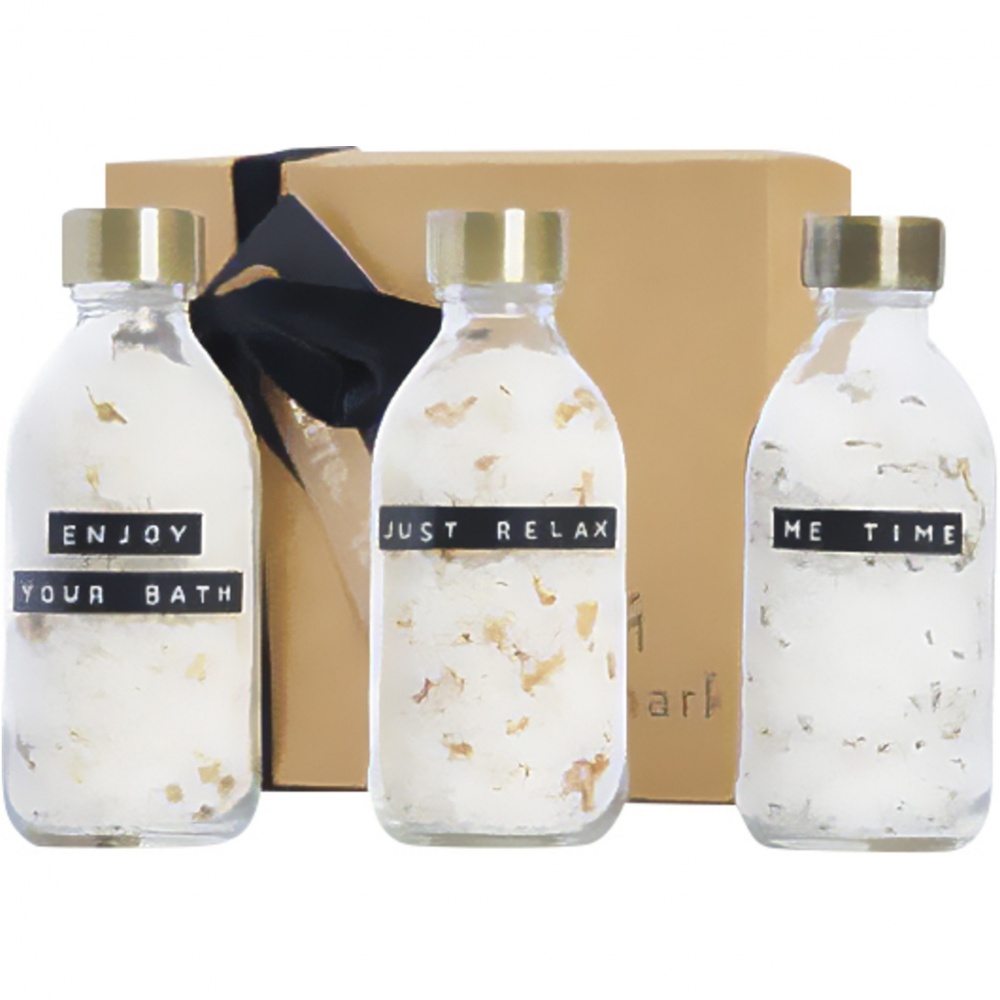 Logotrade promotional item image of: Wellmark Just Relax 3-piece 200 ml bath salt gift set