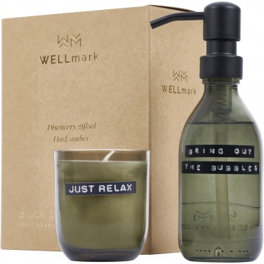 Logotrade promotional giveaway picture of: Wellmark Discovery 200 ml hand soap dispenser and 150 g scented candle set - dark amber fragrance