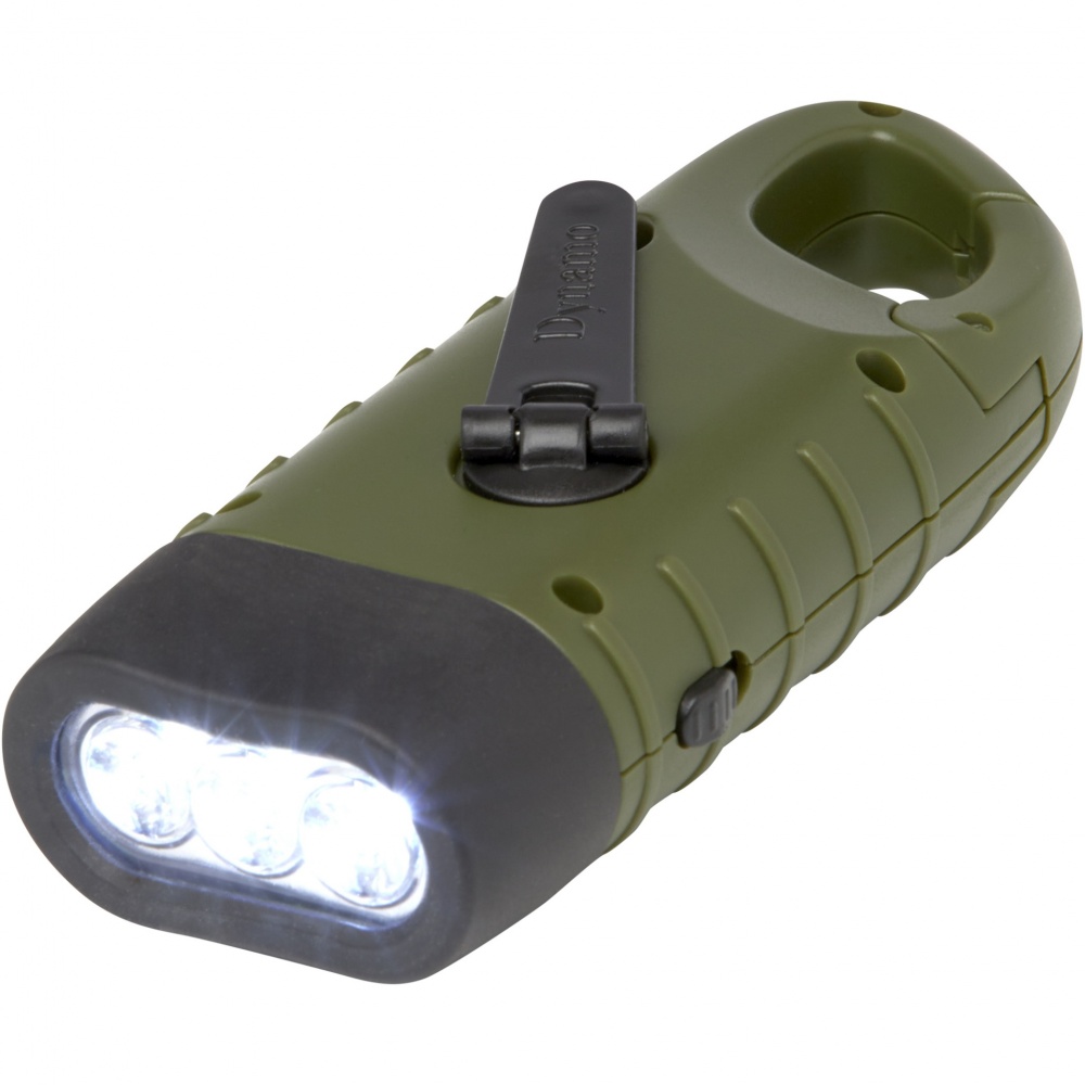 Logo trade corporate gift photo of: Helios recycled plastic solar dynamo flashlight with carabiner