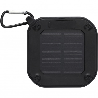 Logotrade promotional product image of: Solo 3W IPX5 RCS recycled plastic solar Bluetooth® speaker with carabiner 