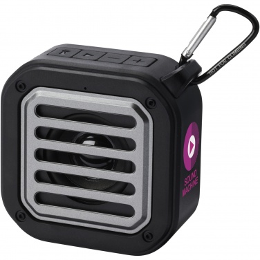 Logotrade corporate gift image of: Solo 3W IPX5 RCS recycled plastic solar Bluetooth® speaker with carabiner 