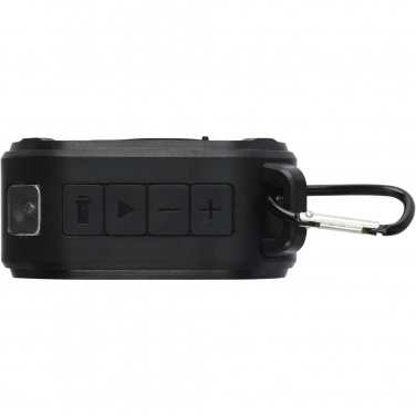 Logo trade promotional item photo of: Solo 3W IPX5 RCS recycled plastic solar Bluetooth® speaker with carabiner 