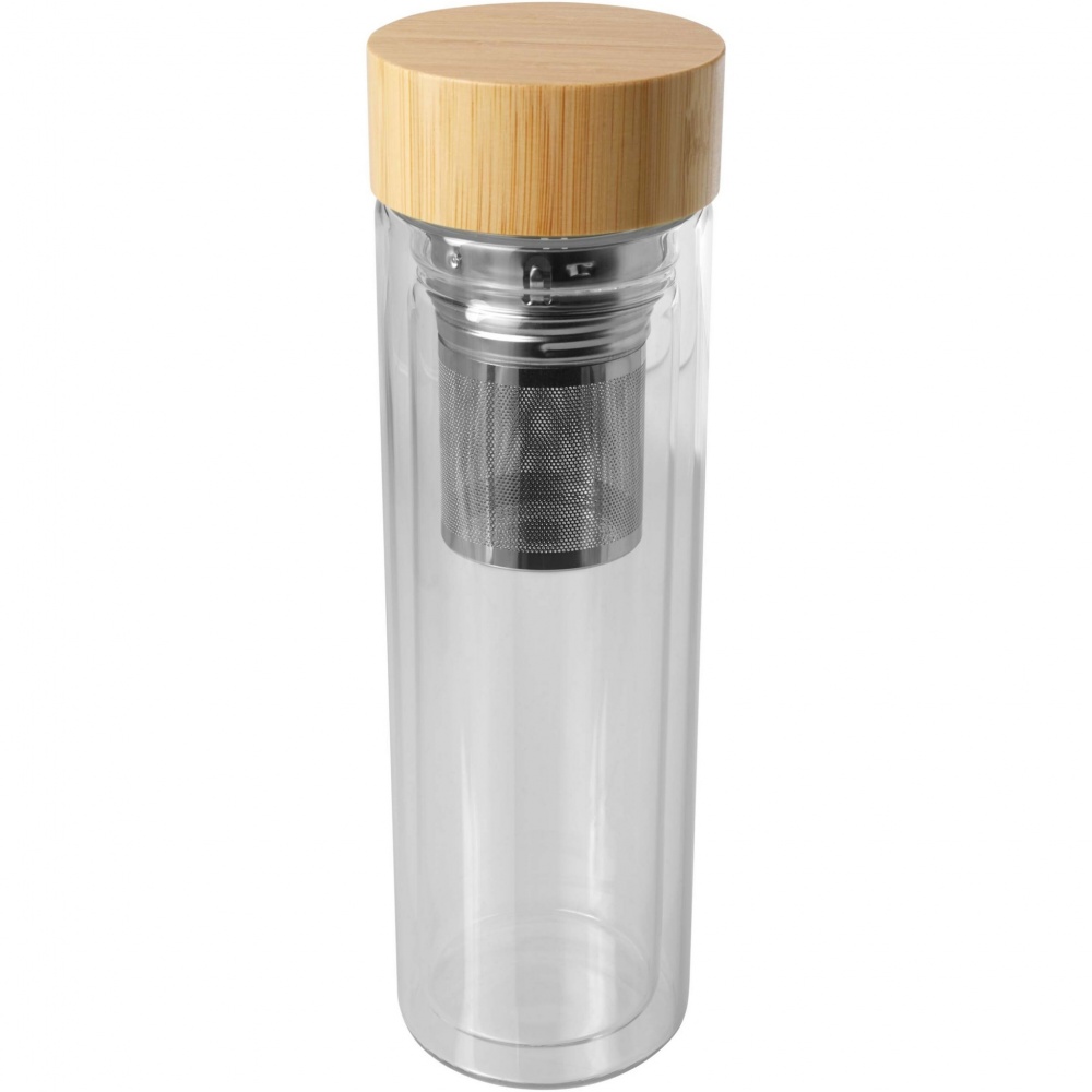 Logo trade business gifts image of: Bailey 400 ml borsilicate glass infuser bottle with bamboo lid