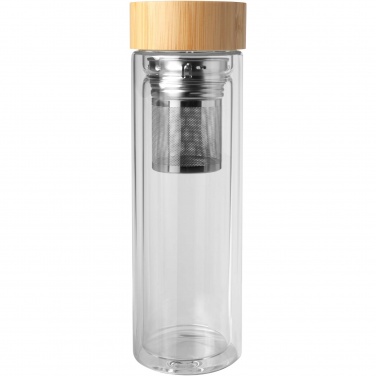 Logo trade promotional items image of: Bailey 400 ml borsilicate glass infuser bottle with bamboo lid