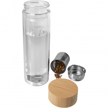 Logo trade promotional gifts picture of: Bailey 400 ml borsilicate glass infuser bottle with bamboo lid