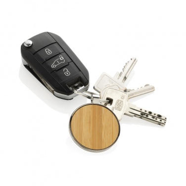 Logo trade promotional gift photo of: RCS recycled zinc alloy round keychain with bamboo