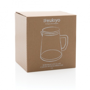 Logo trade business gift photo of: Ukiyo borosilicate glass carafe with bamboo lid 1.2L