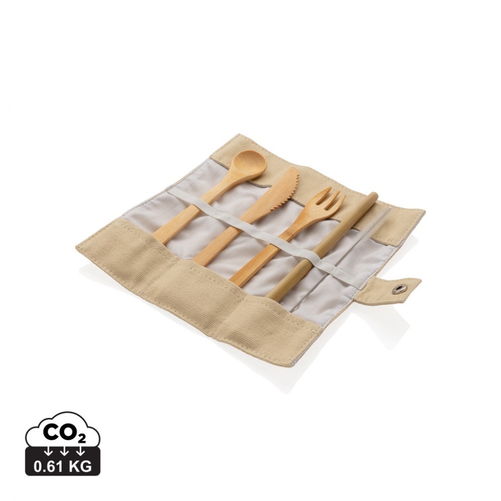 Logo trade advertising products image of: Reusable bamboo travel cutlery set