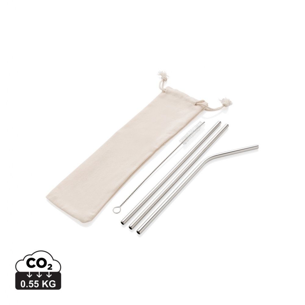 Logo trade promotional giveaways image of: Reusable stainless steel 3 pcs straw set