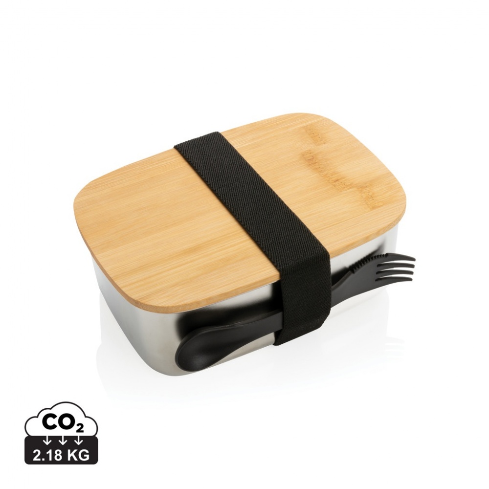 Logotrade promotional product picture of: Stainless steel lunchbox with bamboo lid and spork